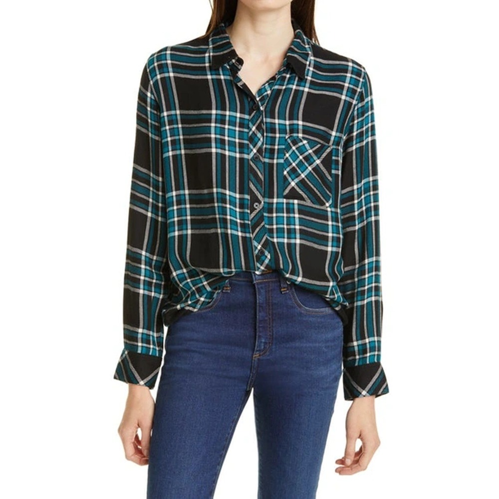 Rails Hunter Plaid Flannel Shirt‎ Gorpcore Grunge Streetwear Blue Black Women XS